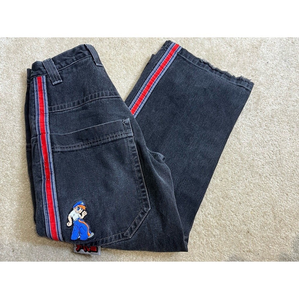 Vintage Y2K JNCO Jeans‎ Wide Leg Baggy Black Tuffy Kid 29X30 Skater Loose Grunge